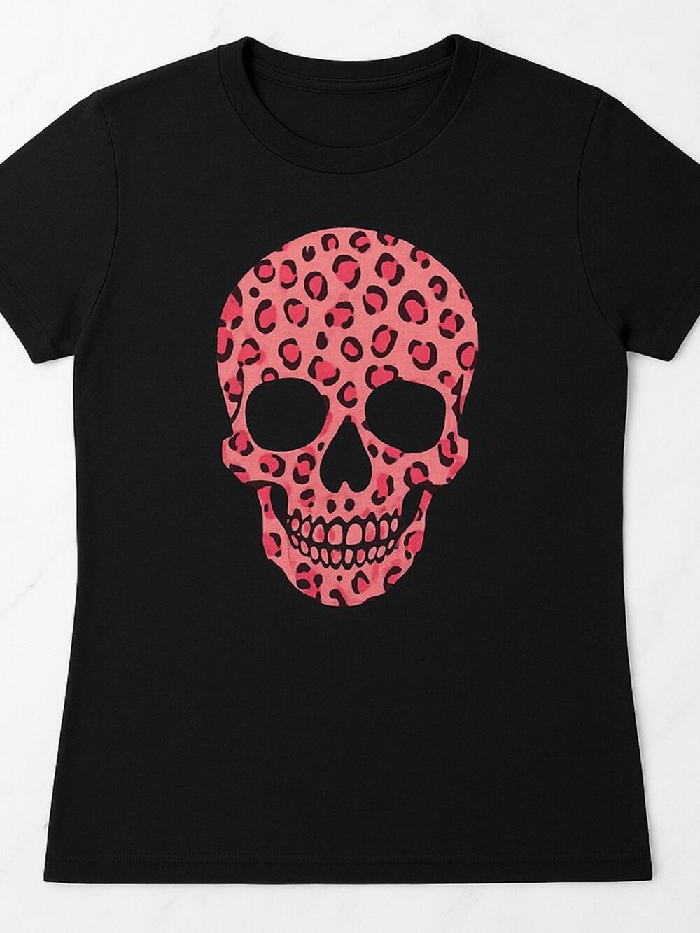Pink Leopard Skull Graphic Tee | Gothic Y2K Black T-Shirt